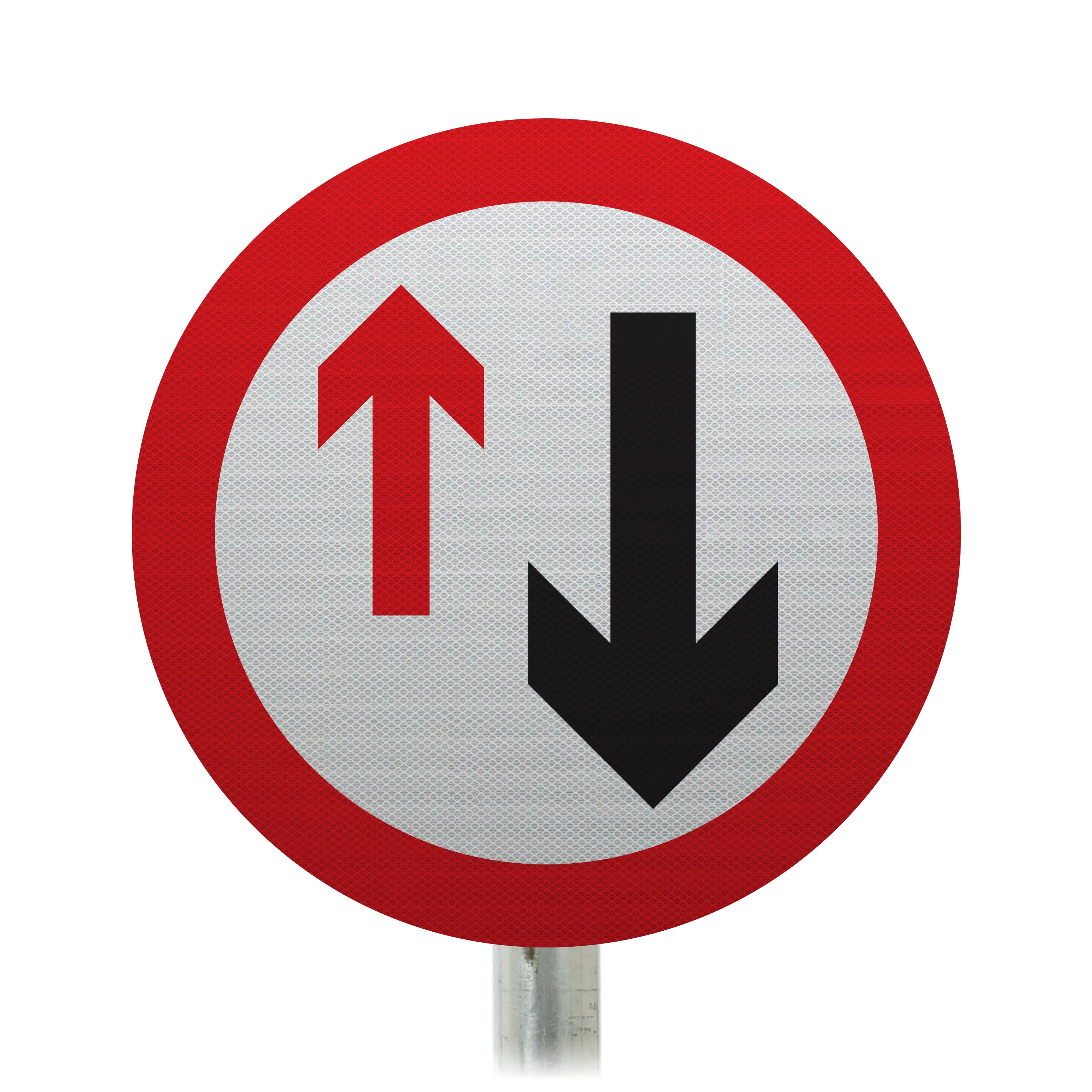 Give Way To Oncoming Vehicles Post Mounted Sign - Dia 615 R2/RA2 (Face Only)